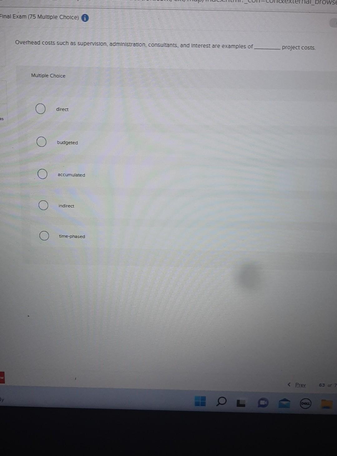 63 Final Exam (75 Multiple Choice) Overhead costs