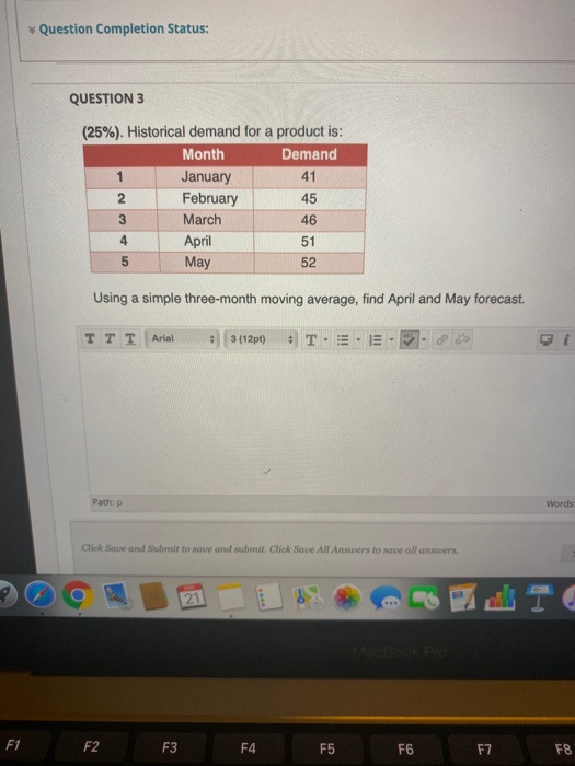 Question Completion Status: QUESTION 3 41 (25%).