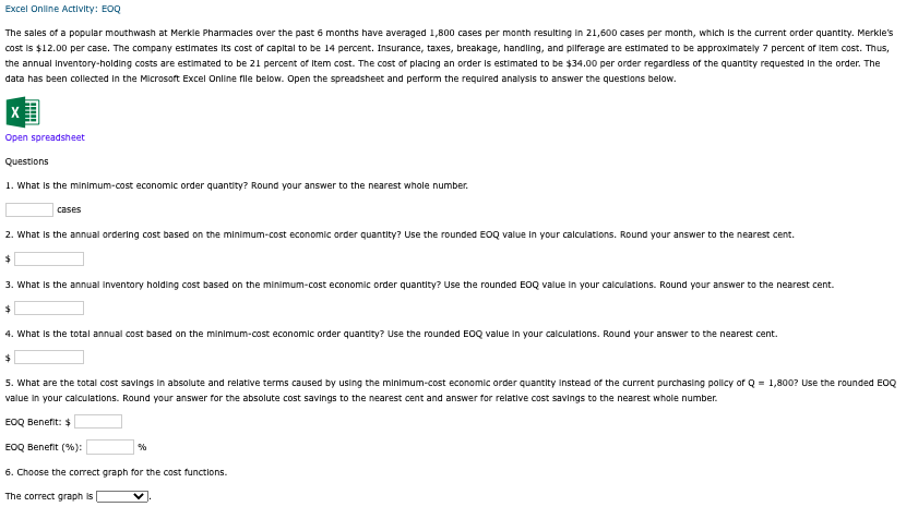 Excel Online Activity: EOQ The sales of a popular
