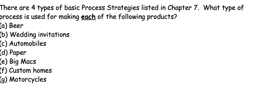 There are 4 types of basic Process Strategies