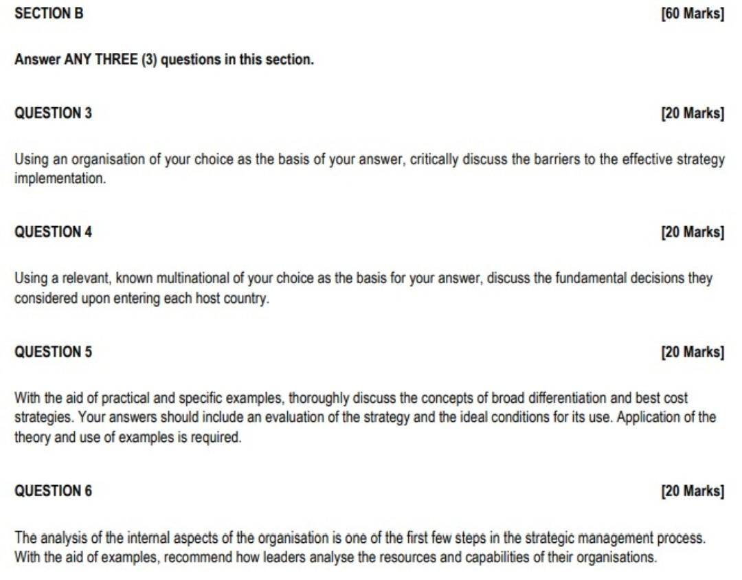 Answer ANY THREE (3) questions in this section.