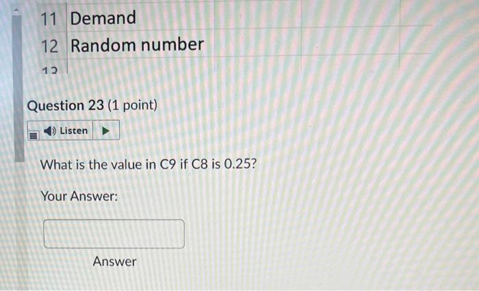 Using the probability distribution in B4:C, the