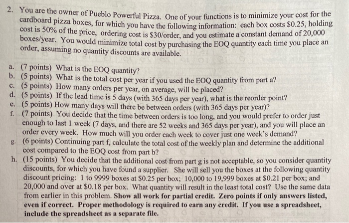 please answer E-H and show work. thank you 2. You