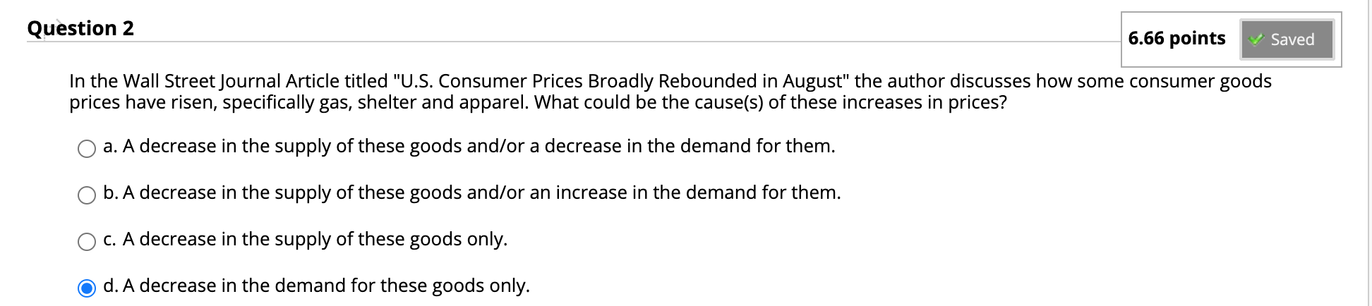 Question 2 6.66 points Saved In the Wall Street