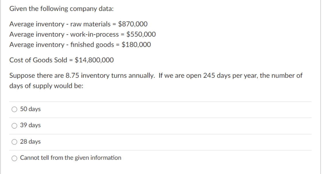 Given the following company data: Average