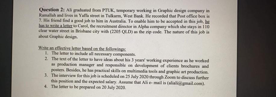 technical writing Question 2: Ali graduated from