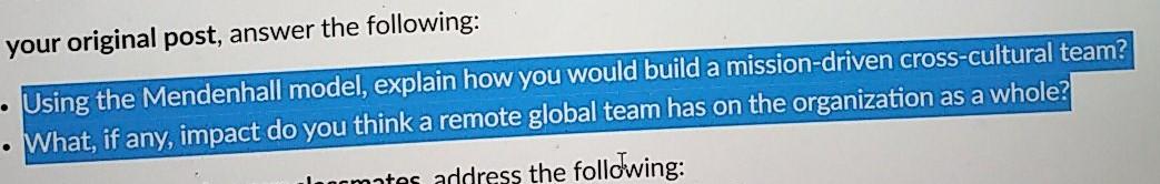 your original post, answer the following: . Using