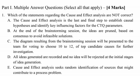 Part I. Multiple Answer Questions (Select all