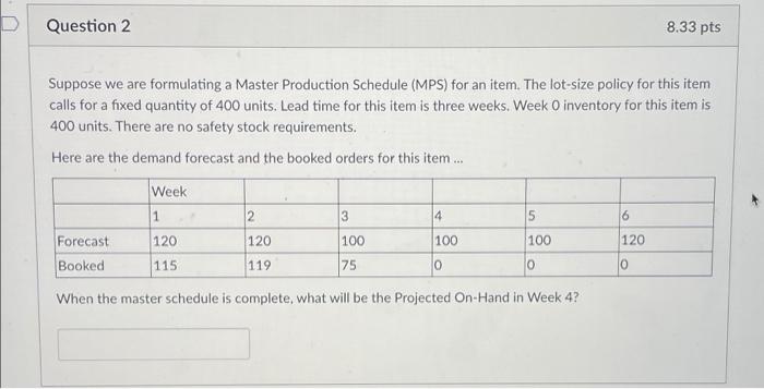 Question 2 8.33 pts Suppose we are formulating a