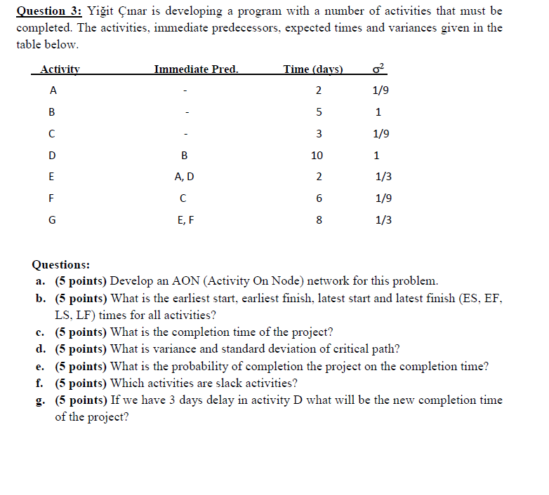 Question 3: Yiit nar is developing a program with