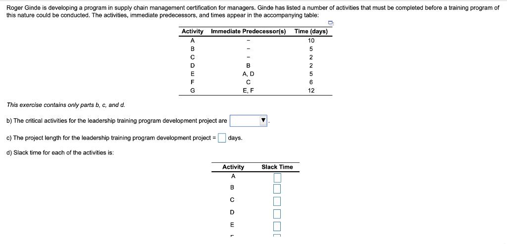 Roger Ginde is developing a program in supply