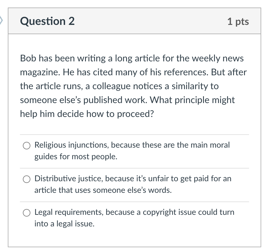 Question 2 1 pts Bob has been writing a long