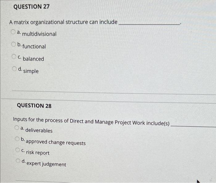 QUESTION 27 A matrix organizational structure can