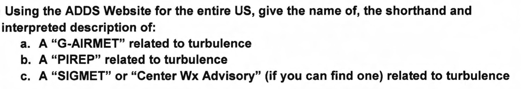 Using the ADDS Website for the entire US, give