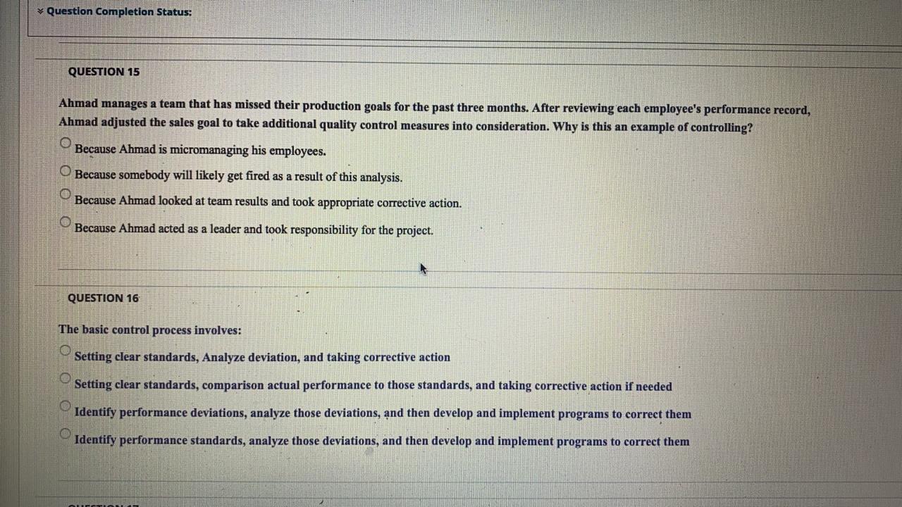 Question Completion Status: QUESTION 15 Ahmad