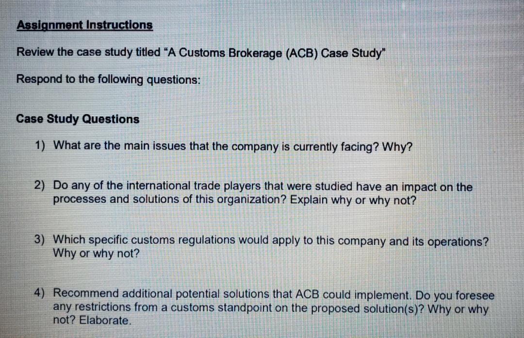 Assignment Instructions Review the case study