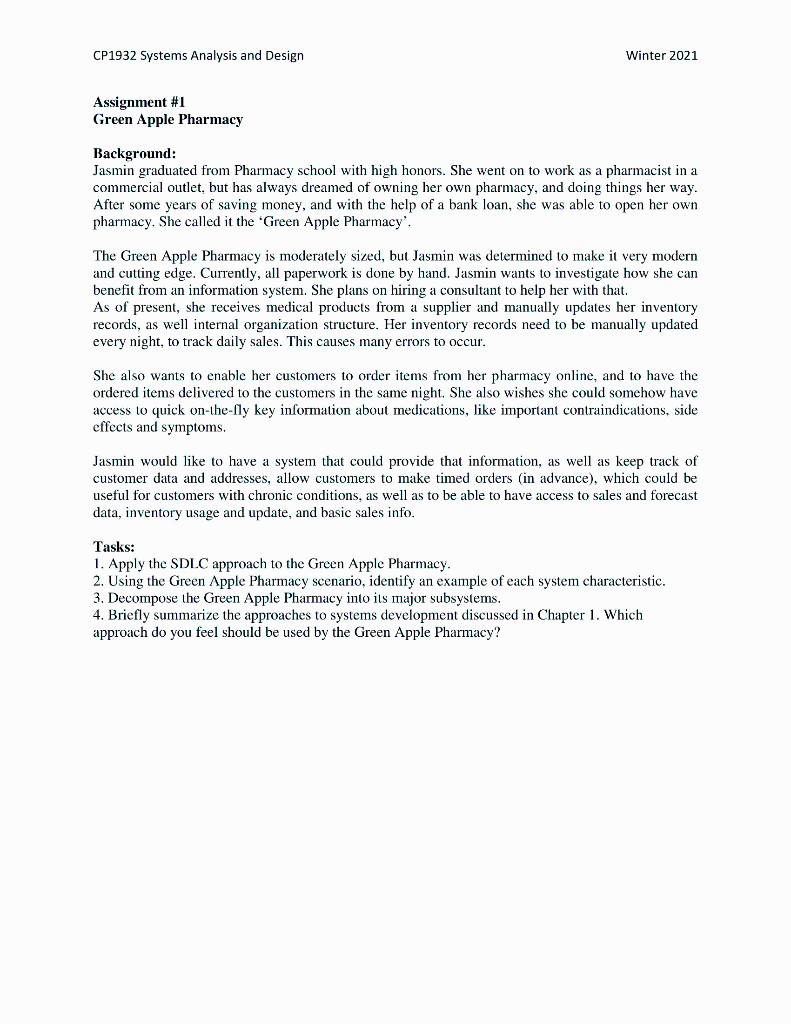 CP1932 Systems Analysis and Design Winter 2021