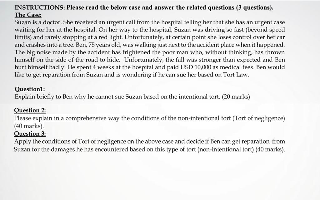 INSTRUCTIONS: Please read the below case and