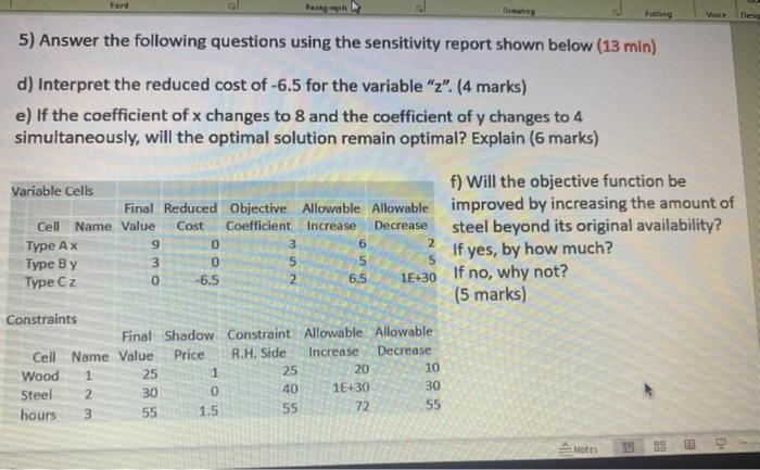 Fant 5) Answer the following questions using the
