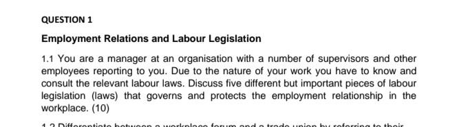 QUESTION 1 Employment Relations and Labour