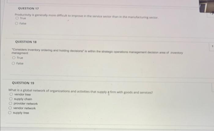 True ralae QutstION 18 'Conaiders inventory