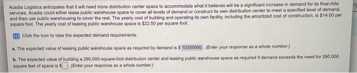 Acadia Logistics anticipates that it will need