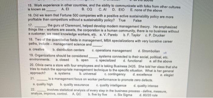 15. Work experience in other countries, and the