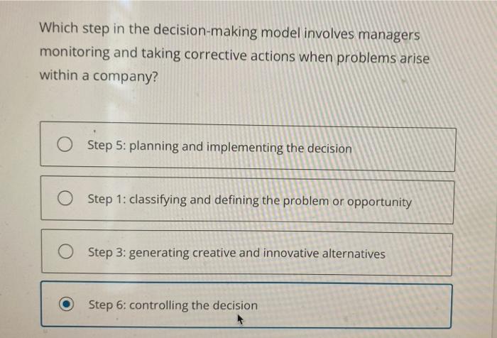 Which step in the decision-making model involves