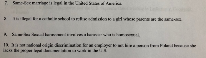 true or false? 7. Same-Sex marriage is legal in