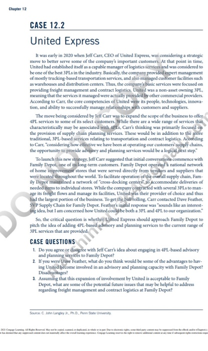 Chapter 12 CASE 12.2 United Express It was early