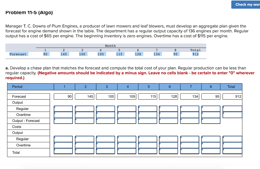 Check my wor Problem 11-5 (Algo) Manager T. C.
