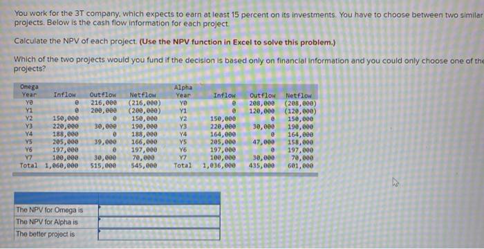 You work for the 3T company, which expects to