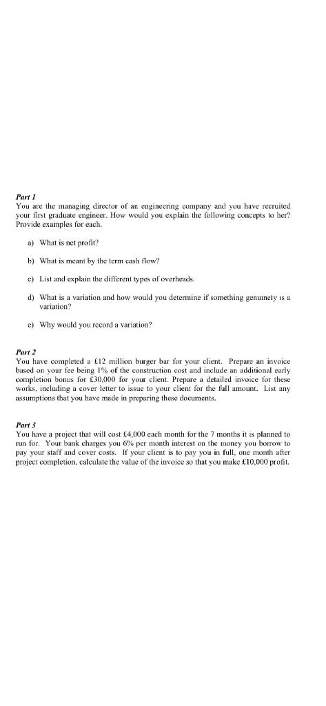 Part 1 You are the managing director of an