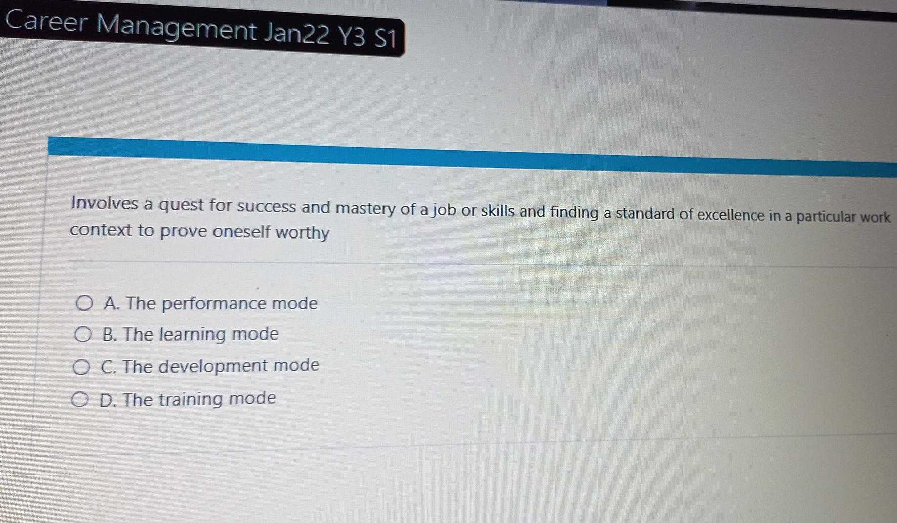 Career Management Jan22 Y3 S1 Involves a quest