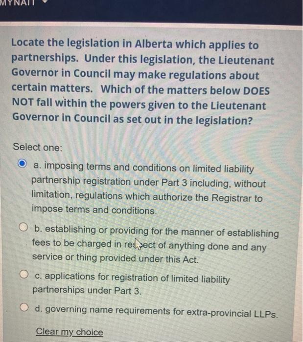 MYNAIL Locate the legislation in Alberta which
