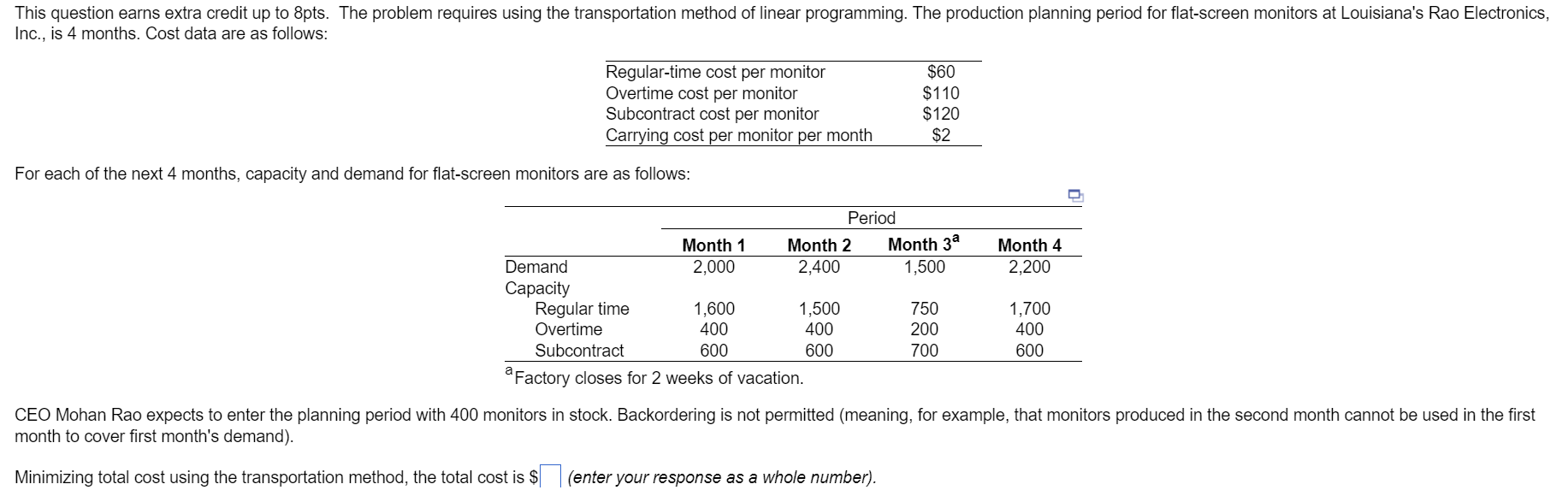 This question earns extra credit up to 8pts. The