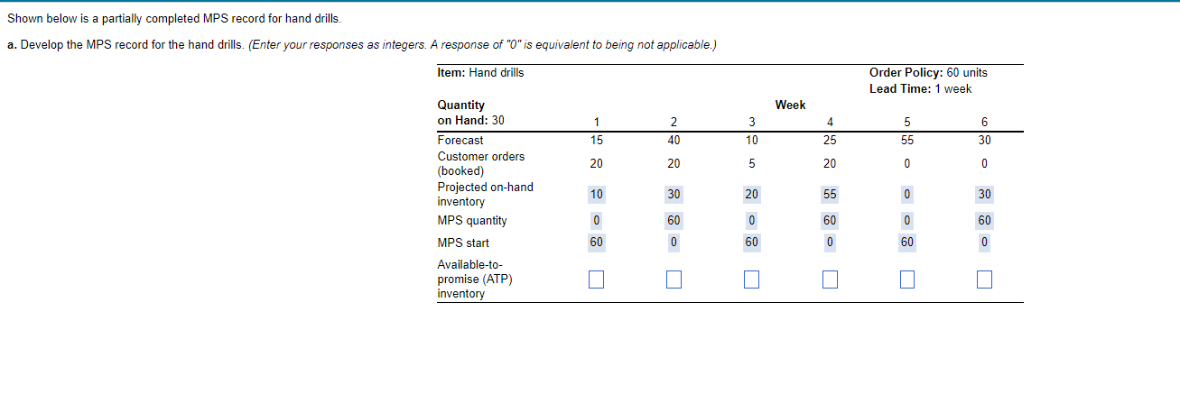 Shown below is a partially completed MPS record