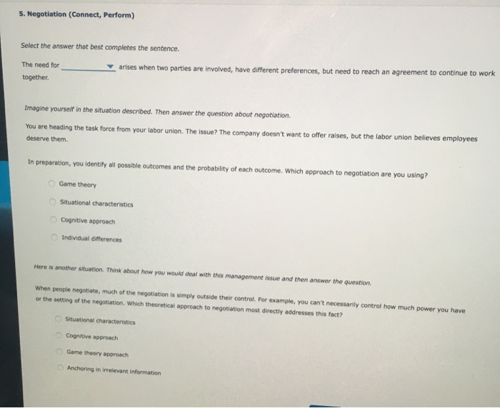 5. Negotiation (Connect, Perform) Select the