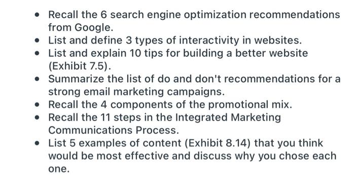 Recall the 6 search engine optimization