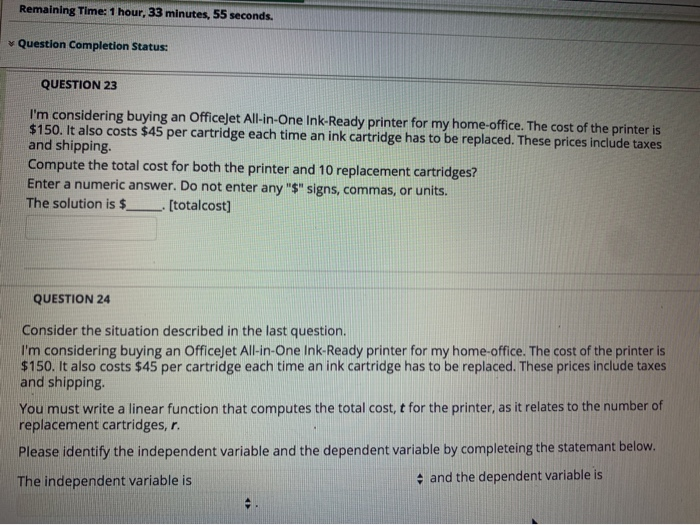 Remaining Time: 1 hour, 33 minutes, 55 seconds.