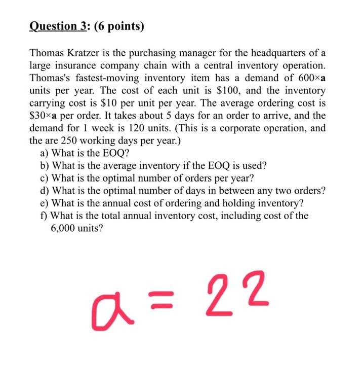 Question 3: (6 points) Thomas Kratzer is the