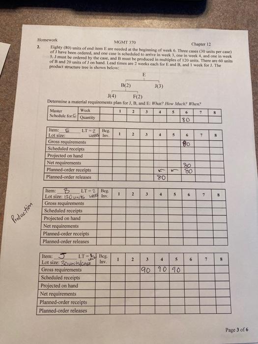 Homework MGMT 370 Chapter 12 2. Eighty (80) units
