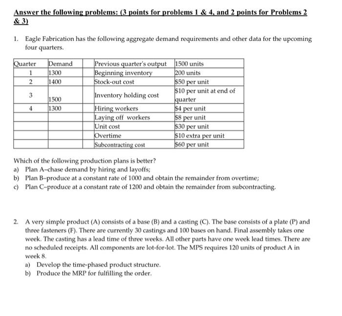 Answer the following problems: (3 points for