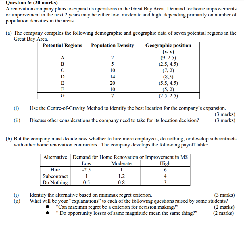 only, Q b and C Question 6: (20 marks) A