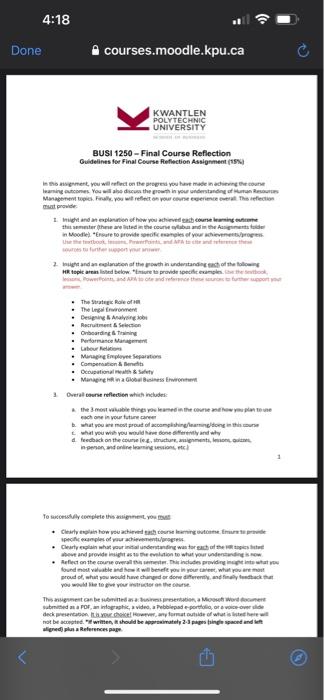 In this assignment, you will reflect on the