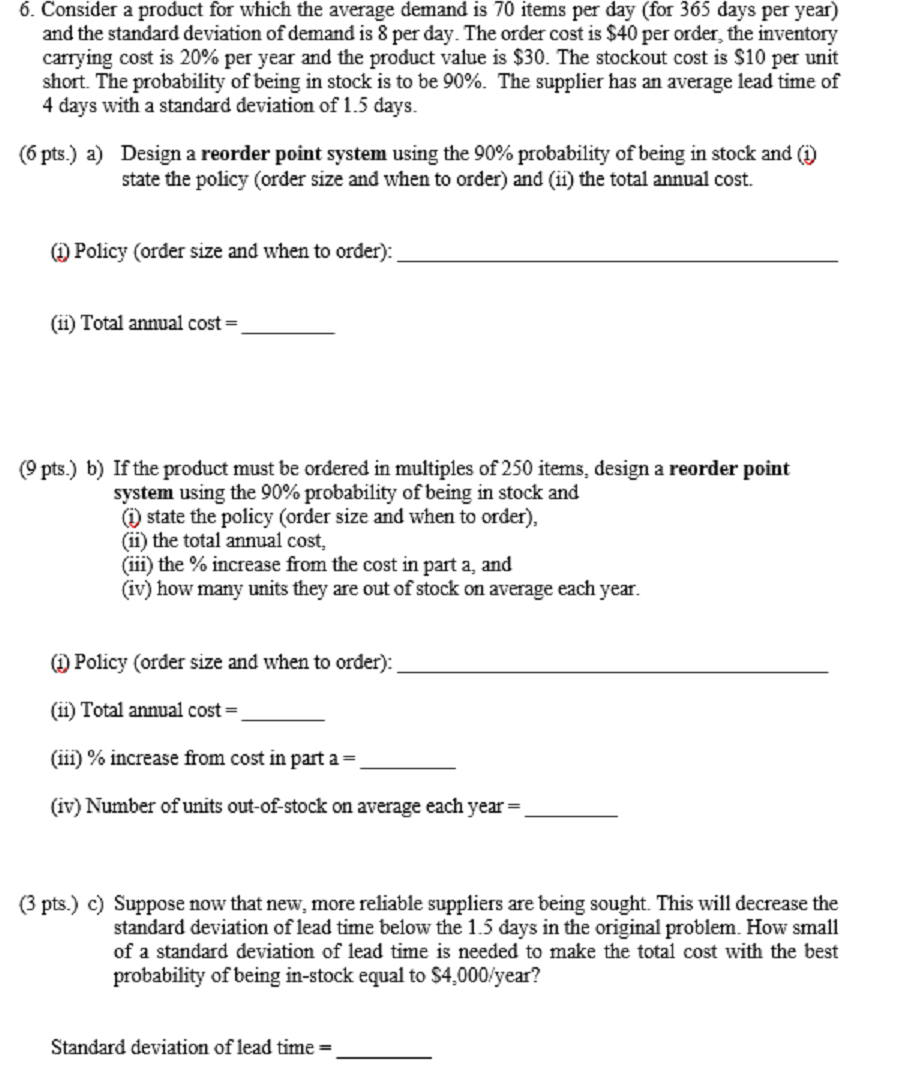 6. Consider a product for which the average