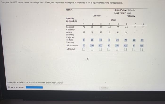 Complete the MPS record below for a single lam.