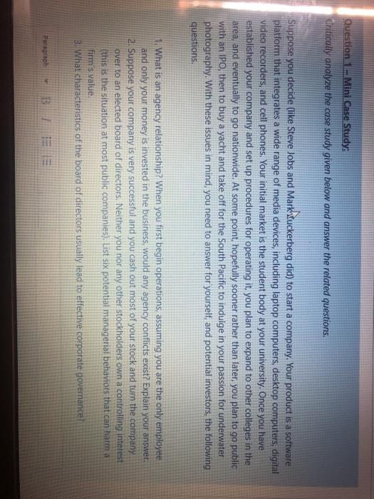 Question 1 - Mini Case Study: Critically analyze