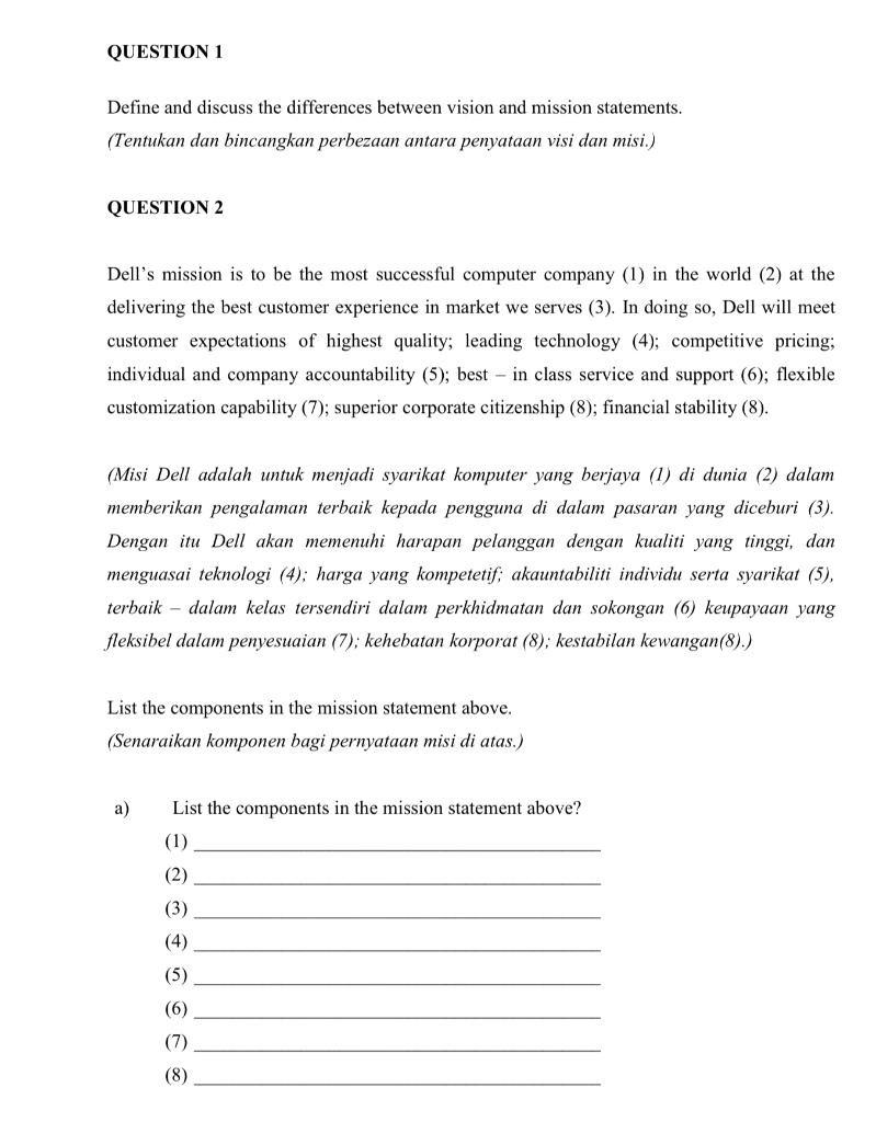 QUESTION 1 Define and discuss the differences