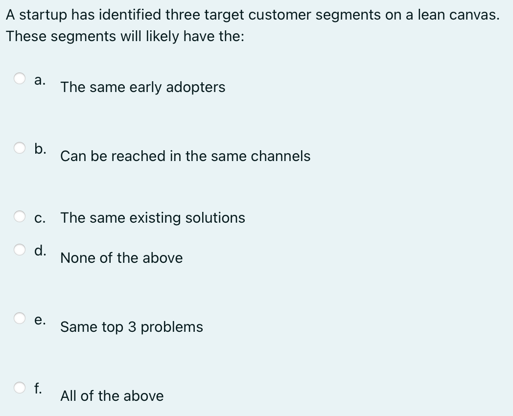 11. A startup has identified three target